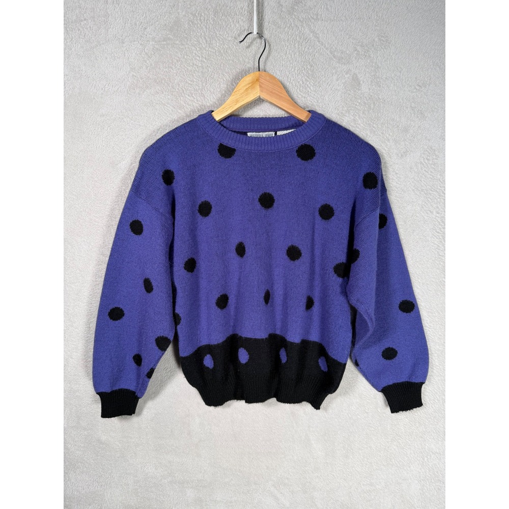 Vintage Victoria Jones Petites Purple Polka Dot Knit Sweater Petite Medium